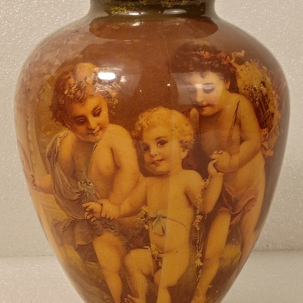Vintage Style Cherub Vase 5.5” Decorative Porcelain Decoupage Classical Art
